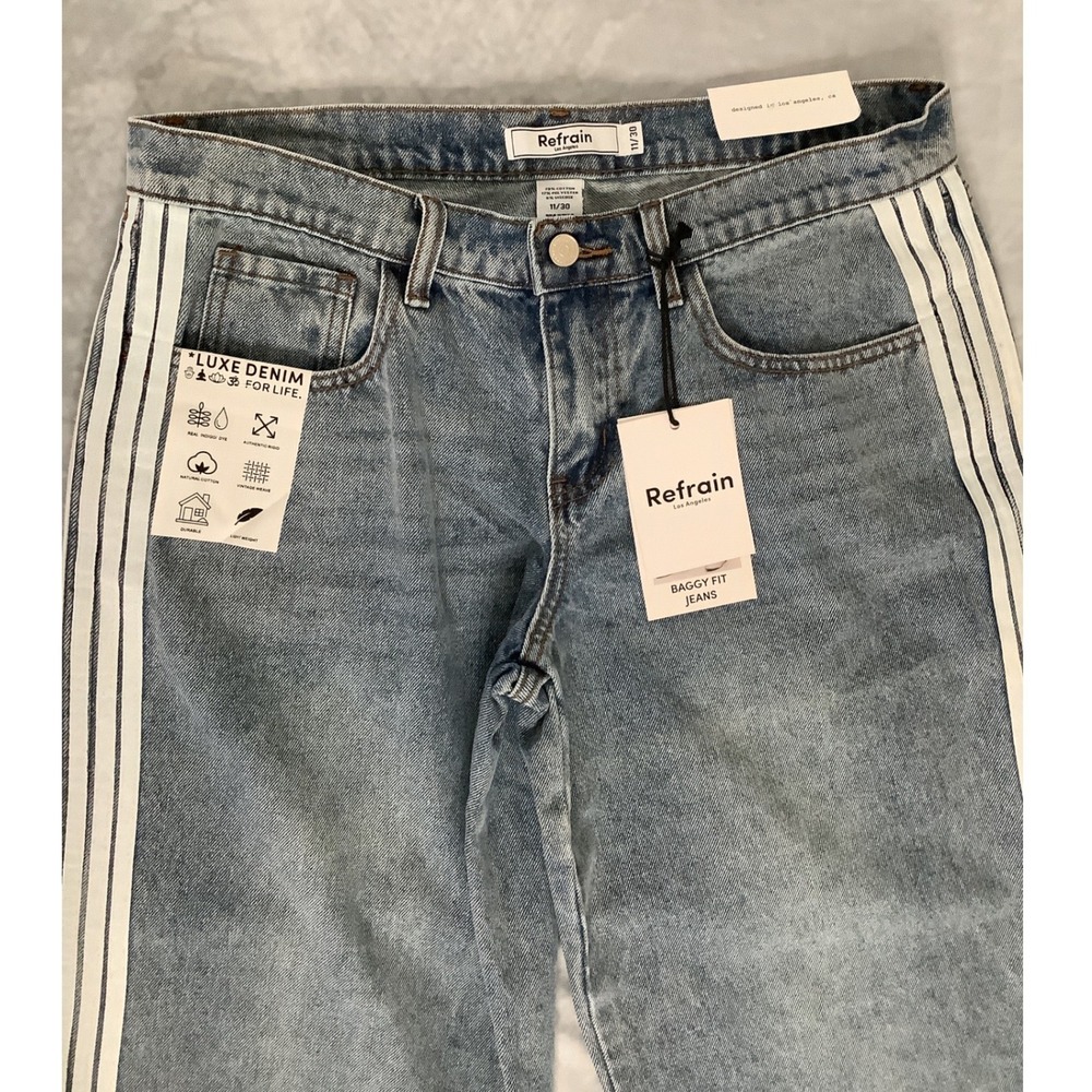 Refrain Los Angeles Baggy Fit Jeans Light Wash Side Stripe Denim 11/30 NEW